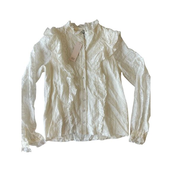 Yumi Kim Paloma Eyelet Ruffle Button Down Regency Cottage Off White Blouse XS - Picture 1 of 4